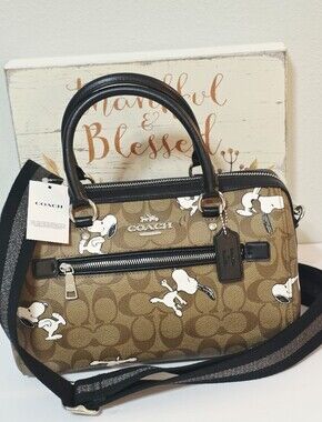 NEW Coach Snoopy Rowan Peanuts Crossbody Bag Signature C4118 Thick Strap RARE